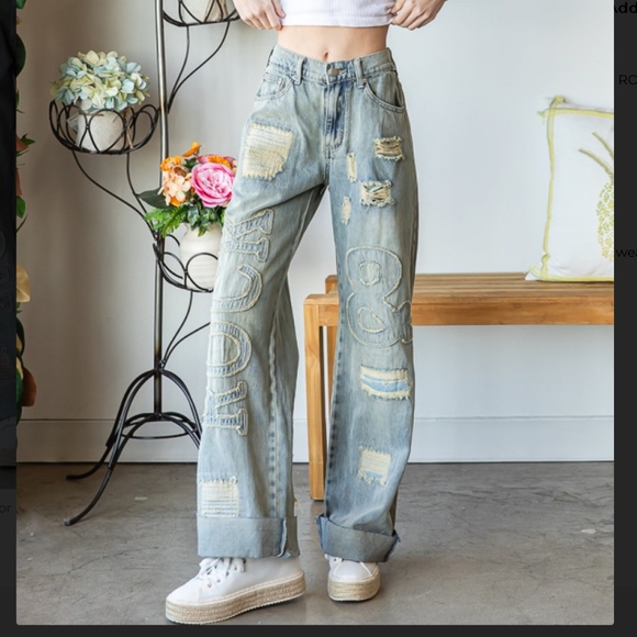 Oli & Hali Rock & Roll Mineral Washed Jeans Women’s Denim Jeans Wide Leg S106 - Picture 3 of 10